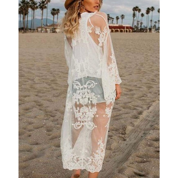 Lace Open Front Kimono Cardigan - Picture 3 of 6